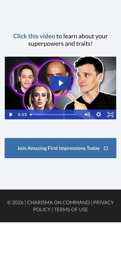 Result page with a video about their charisma type